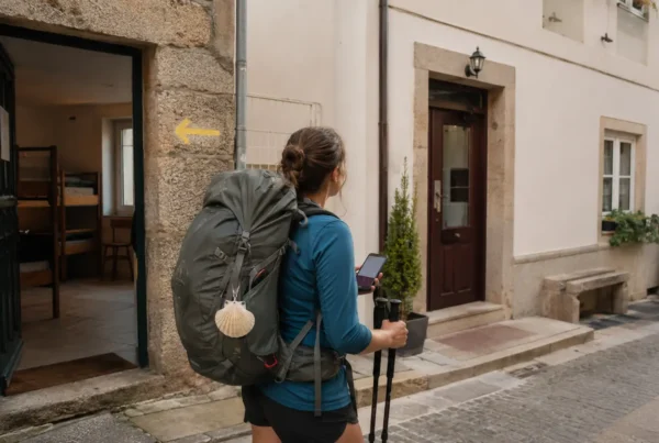A pilgrim comparing accommodation options while planning the cost of walking from Porto to Santiago.